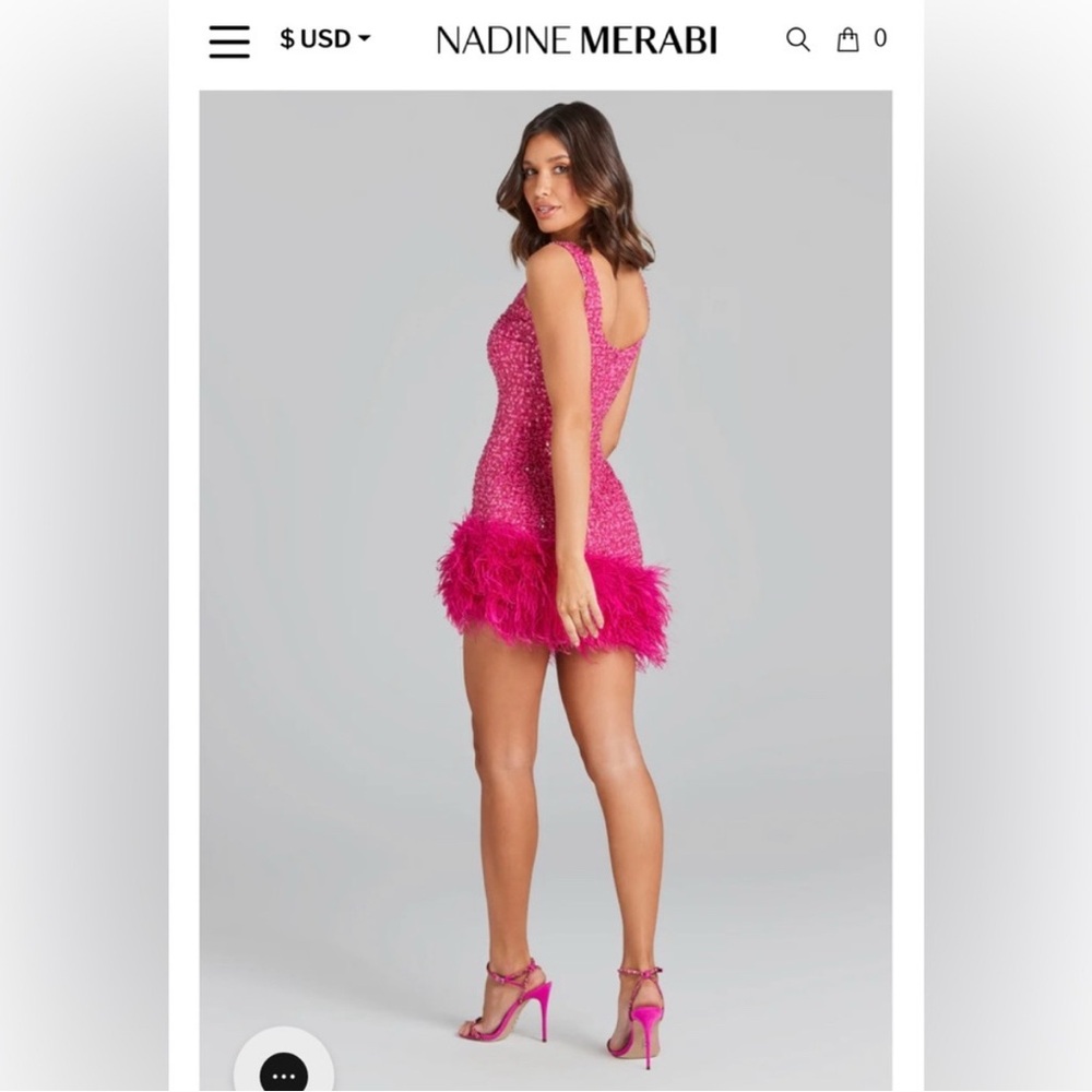 Nadine Merabi Evie beaded and feather hot pink dress - Picture 3 of 13